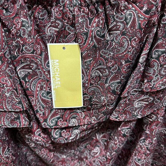 Michael Kors Womens Size 3X Burgundy Off Shoulder Paisley Ruffle Top Blouse NWT - Picture 7 of 9